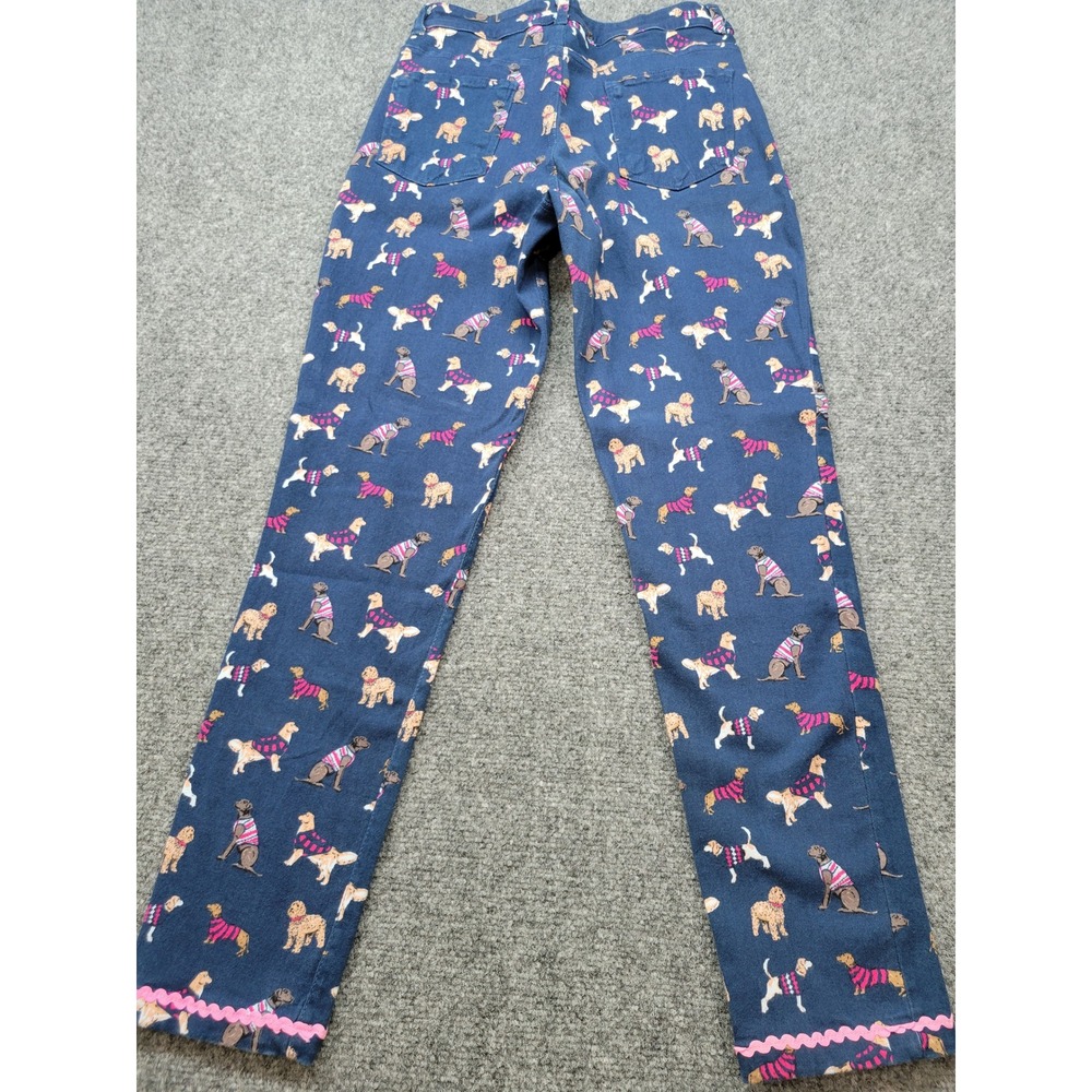 Simply Southern Dog Print Pants Navy Blue Pink Ric-Rac Trim Womens Small - Picture 2 of 14